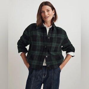 NWT Madewell Flannel Boxy Shirt-Jacket in Plaid in smoky spruce - S
